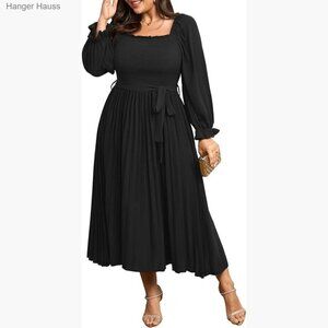 Plus Size Long Sleeve Smocked Maxi Dress Wedding Guest Fall Formal